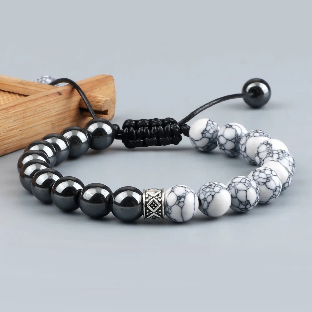 Trendy White Men Beads Bracelet Handmade Natural Tiger Eye Lava Stone