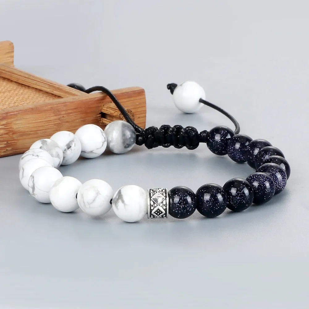 Trendy White Men Beads Bracelet Handmade Natural Tiger Eye Lava Stone