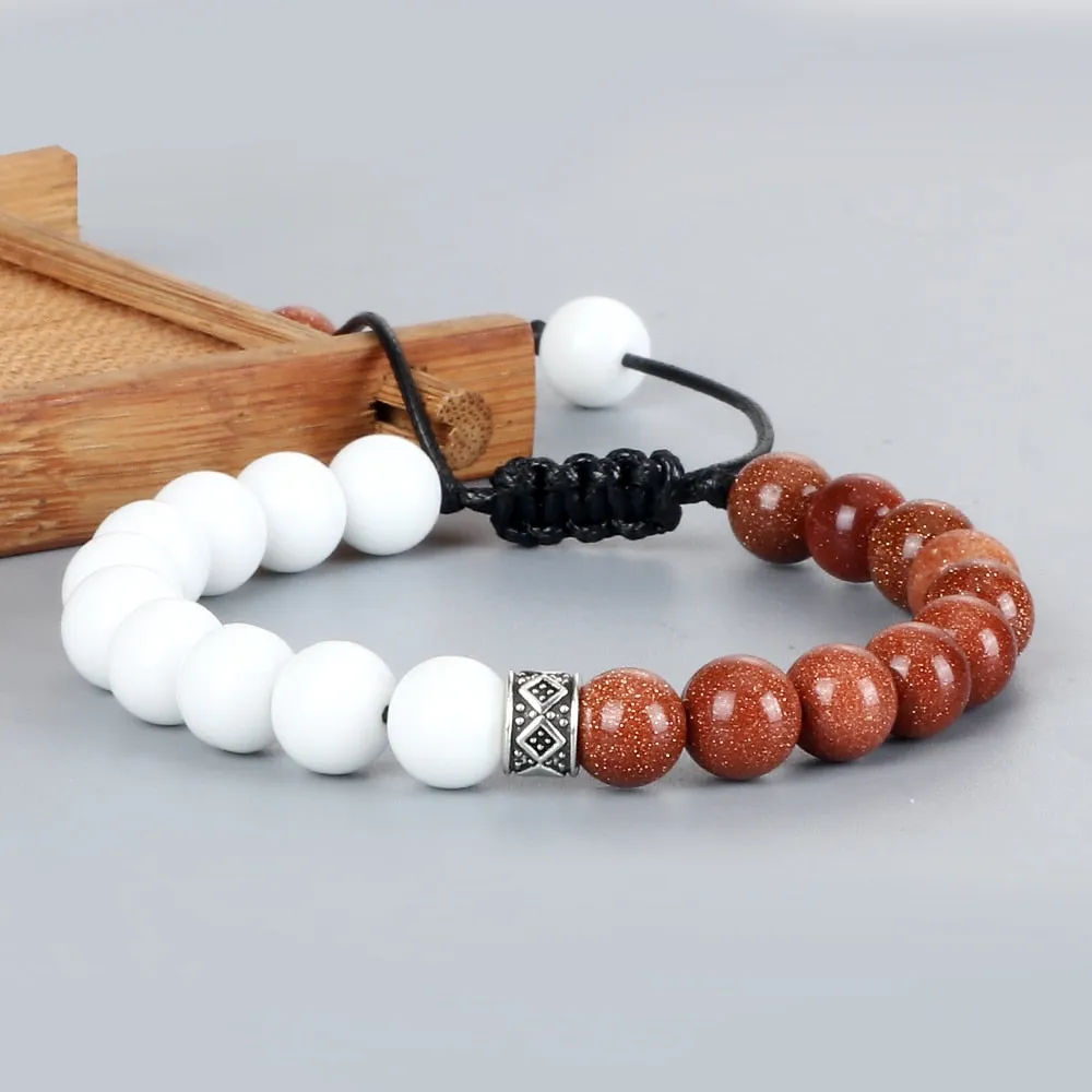 Trendy White Men Beads Bracelet Handmade Natural Tiger Eye Lava Stone