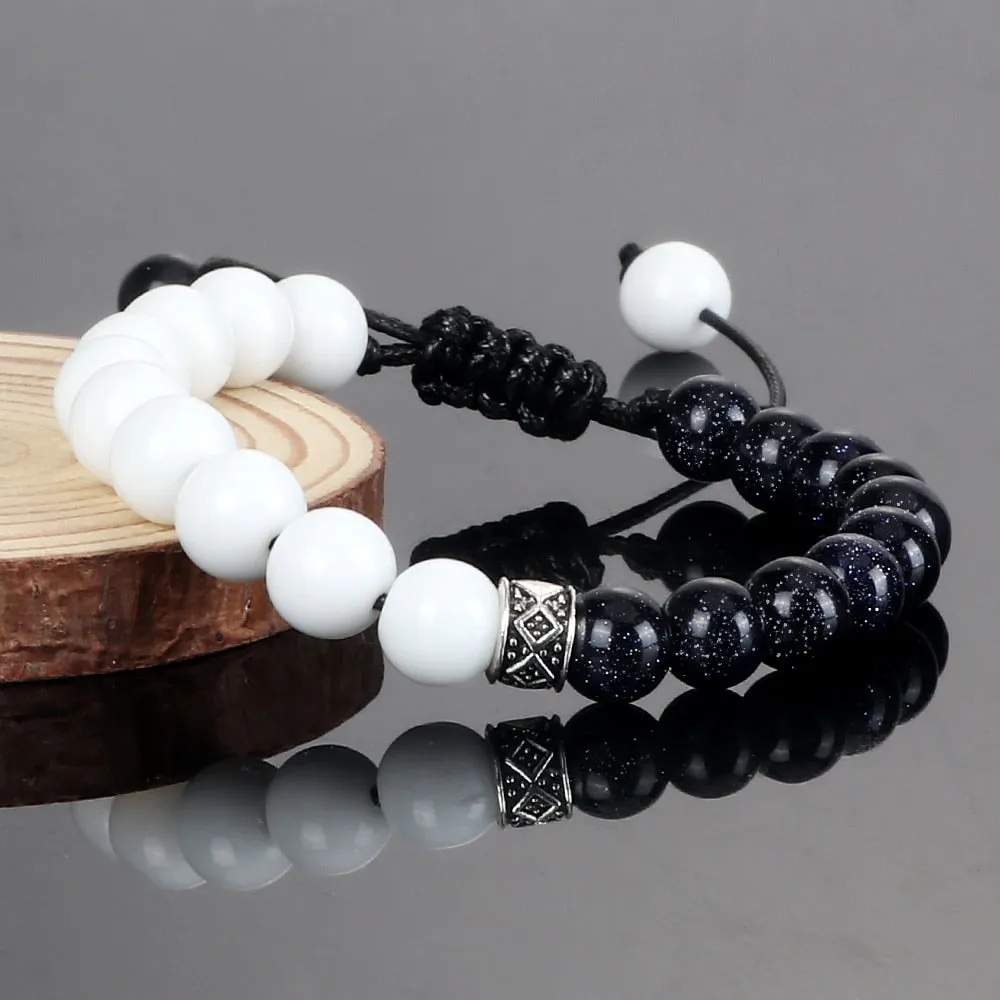 Trendy White Men Beads Bracelet Handmade Natural Tiger Eye Lava Stone