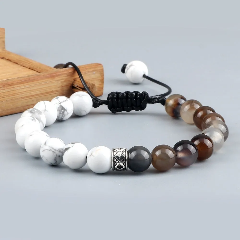 Trendy White Men Beads Bracelet Handmade Natural Tiger Eye Lava Stone