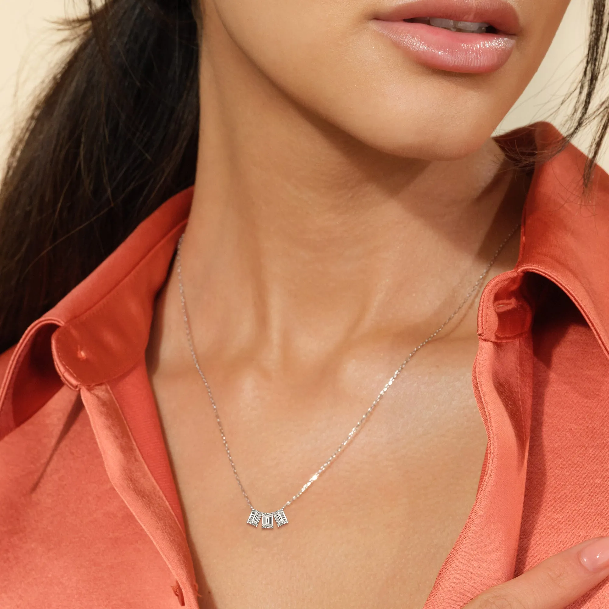 Trio Emerald Cluster Necklace