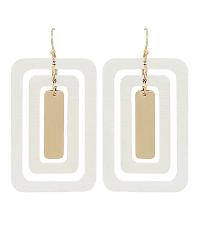 Triple Rectangle Metal Accent Earrings