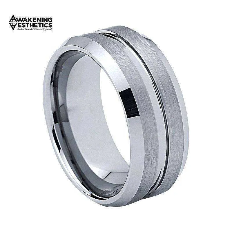 Tungsten Carbide Rings Matte Finish Beveled Grooved Wedding Bands Size 4 to 15