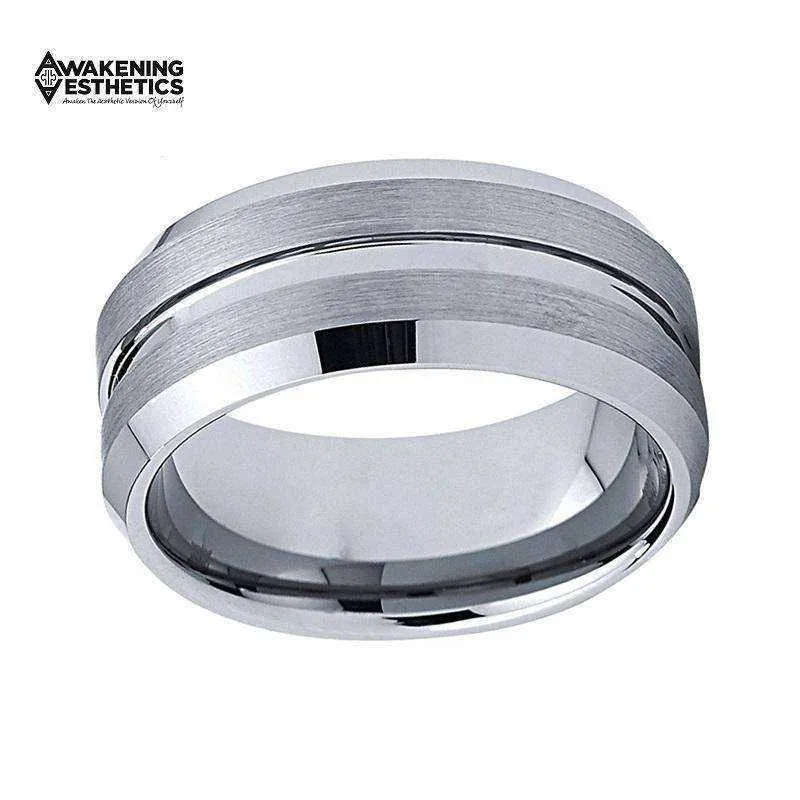 Tungsten Carbide Rings Matte Finish Beveled Grooved Wedding Bands Size 4 to 15