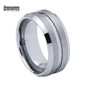 Tungsten Carbide Rings Matte Finish Beveled Grooved Wedding Bands Size 4 to 15