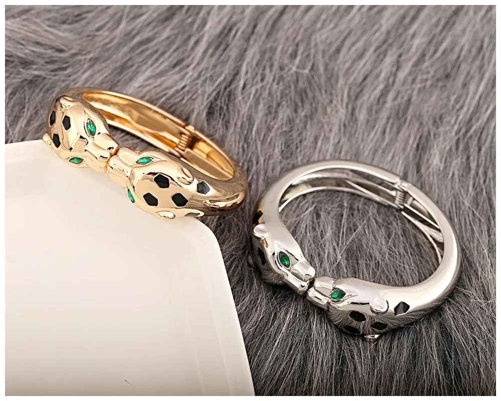 Unique Design Fashion Gold Plated Enamel Black Colour Leopard Statement Braceletfor Wom en Costume Bracelet Jewellery