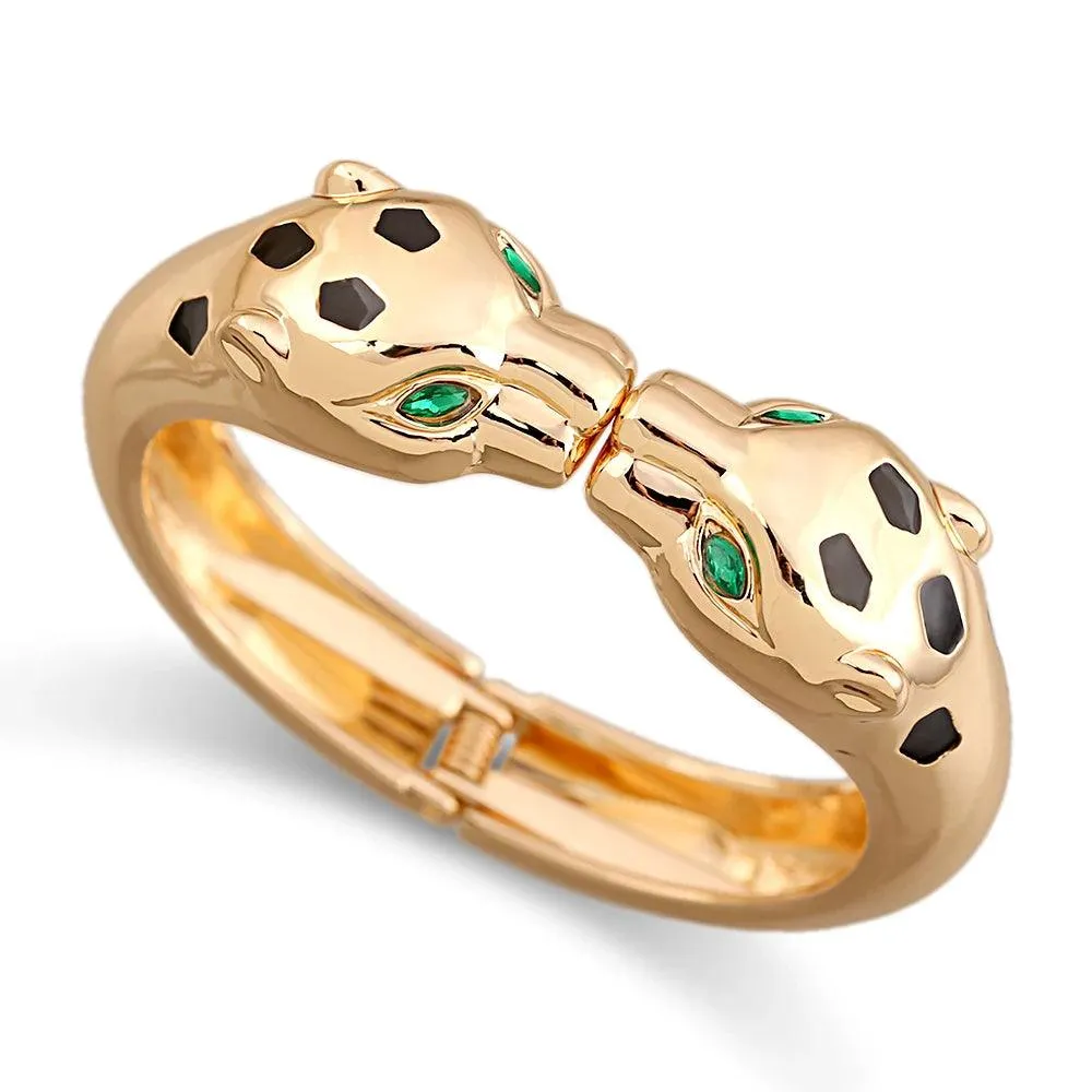 Unique Design Fashion Gold Plated Enamel Black Colour Leopard Statement Braceletfor Wom en Costume Bracelet Jewellery