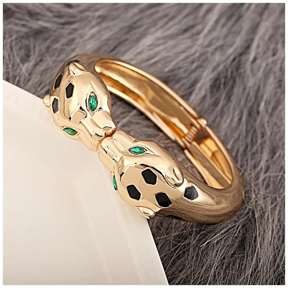Unique Design Fashion Gold Plated Enamel Black Colour Leopard Statement Braceletfor Wom en Costume Bracelet Jewellery