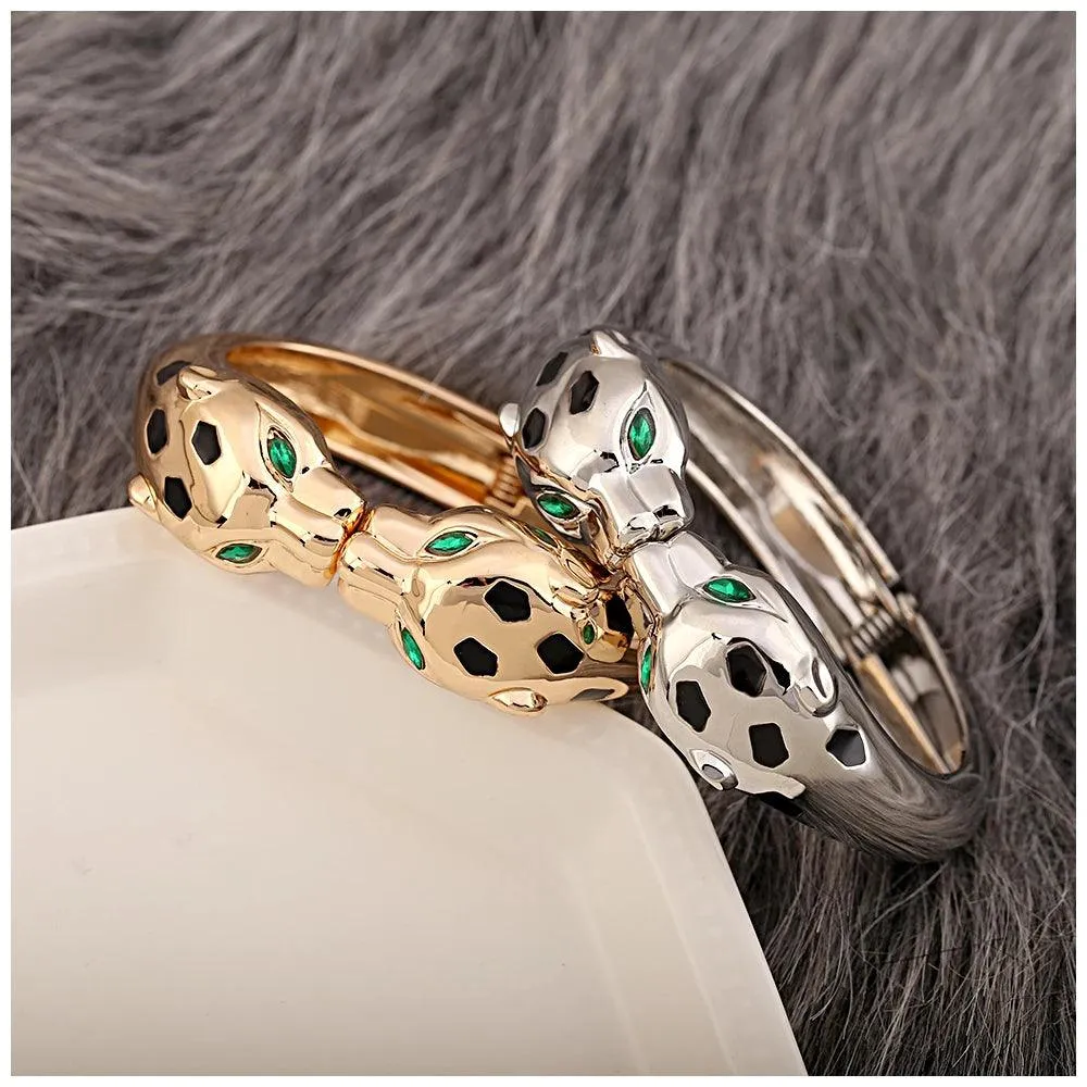 Unique Design Fashion Gold Plated Enamel Black Colour Leopard Statement Braceletfor Wom en Costume Bracelet Jewellery