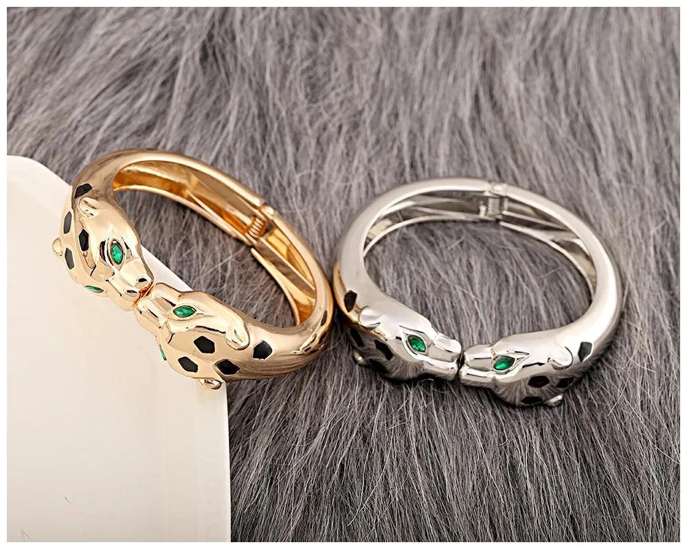 Unique Design Fashion Gold Plated Enamel Black Colour Leopard Statement Braceletfor Wom en Costume Bracelet Jewellery
