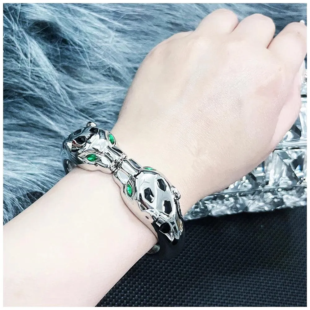 Unique Design Fashion Gold Plated Enamel Black Colour Leopard Statement Braceletfor Wom en Costume Bracelet Jewellery