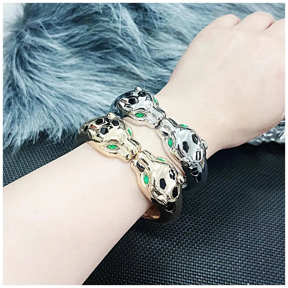 Unique Design Fashion Gold Plated Enamel Black Colour Leopard Statement Braceletfor Wom en Costume Bracelet Jewellery
