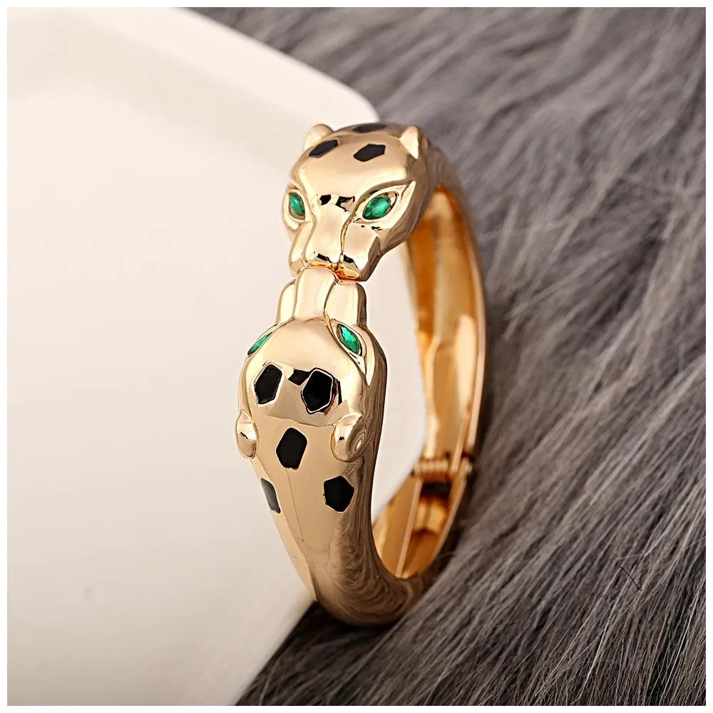 Unique Design Fashion Gold Plated Enamel Black Colour Leopard Statement Braceletfor Wom en Costume Bracelet Jewellery