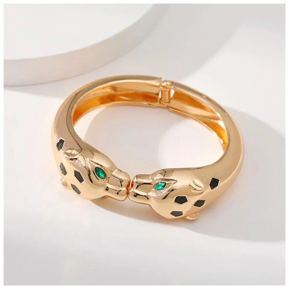 Unique Design Fashion Gold Plated Enamel Black Colour Leopard Statement Braceletfor Wom en Costume Bracelet Jewellery