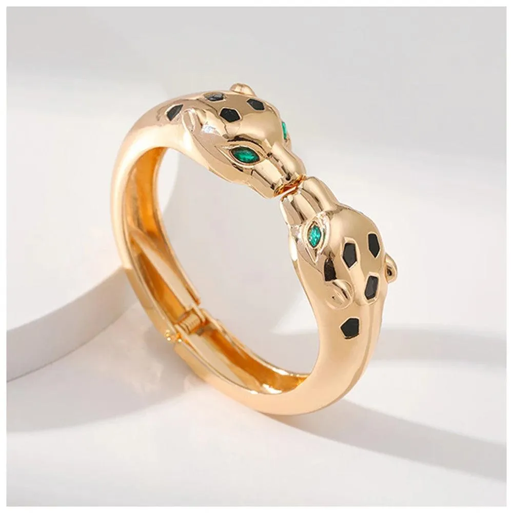 Unique Design Fashion Gold Plated Enamel Black Colour Leopard Statement Braceletfor Wom en Costume Bracelet Jewellery