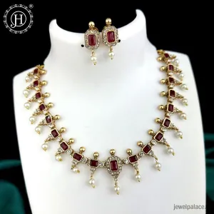 Unique Gold Finish Temple Necklace With Earrings JH5387