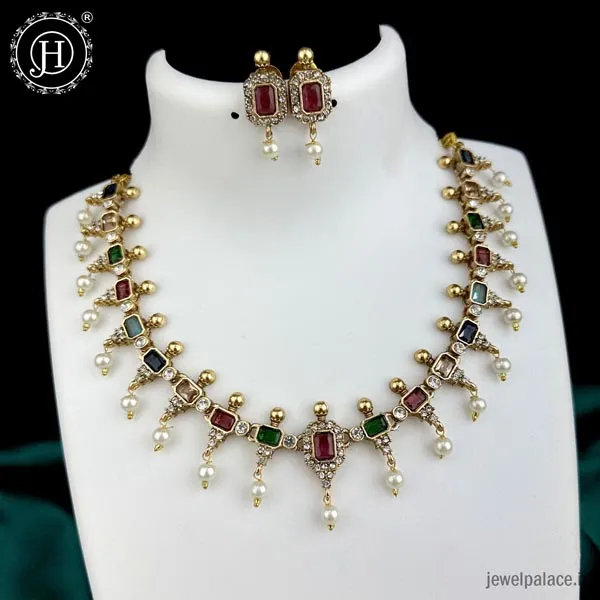 Unique Gold Finish Temple Necklace With Earrings JH5387