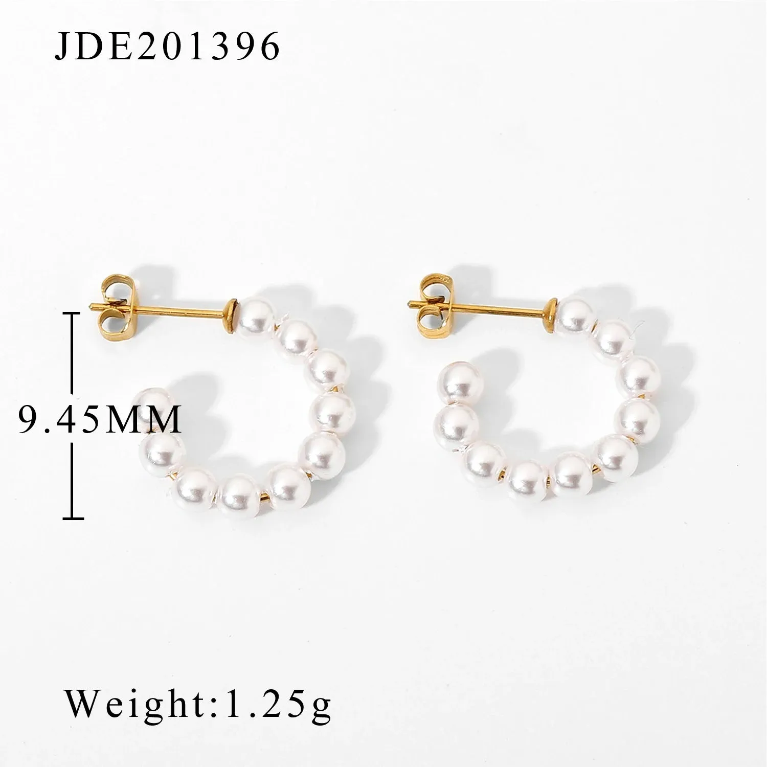 VAIGE Classic Stainless Steel Pearl C-Shaped Hoop Earrings - Waterproof Fashion Jewelry Gift