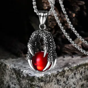 Vintage Dragon Claw Agate Stainless Steel Pendant