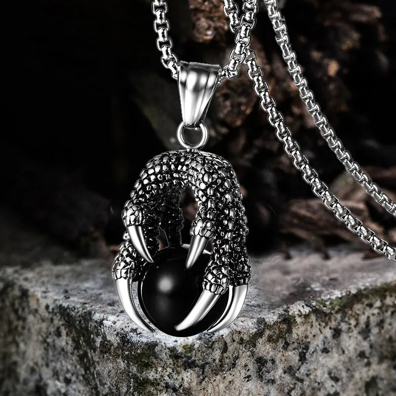 Vintage Dragon Claw Agate Stainless Steel Pendant