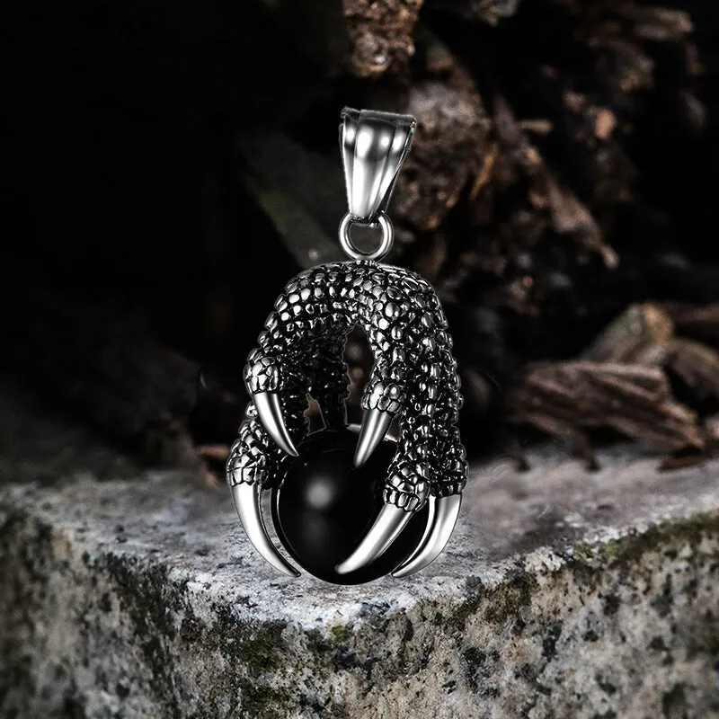 Vintage Dragon Claw Agate Stainless Steel Pendant