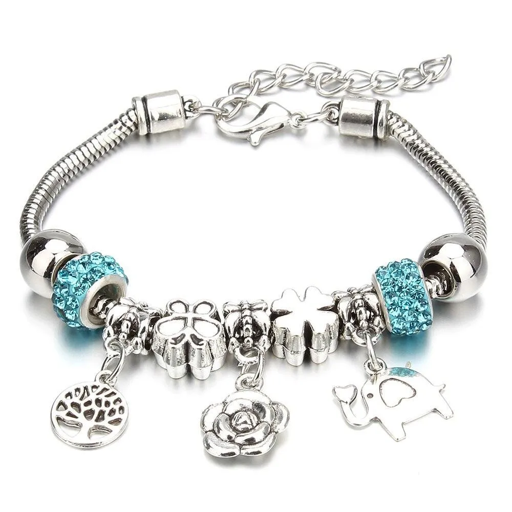 Vintage Original Heart-Shaped Key Lock Rhinestone Beads Charm Bracelets for Women -  Jewellery Gifts