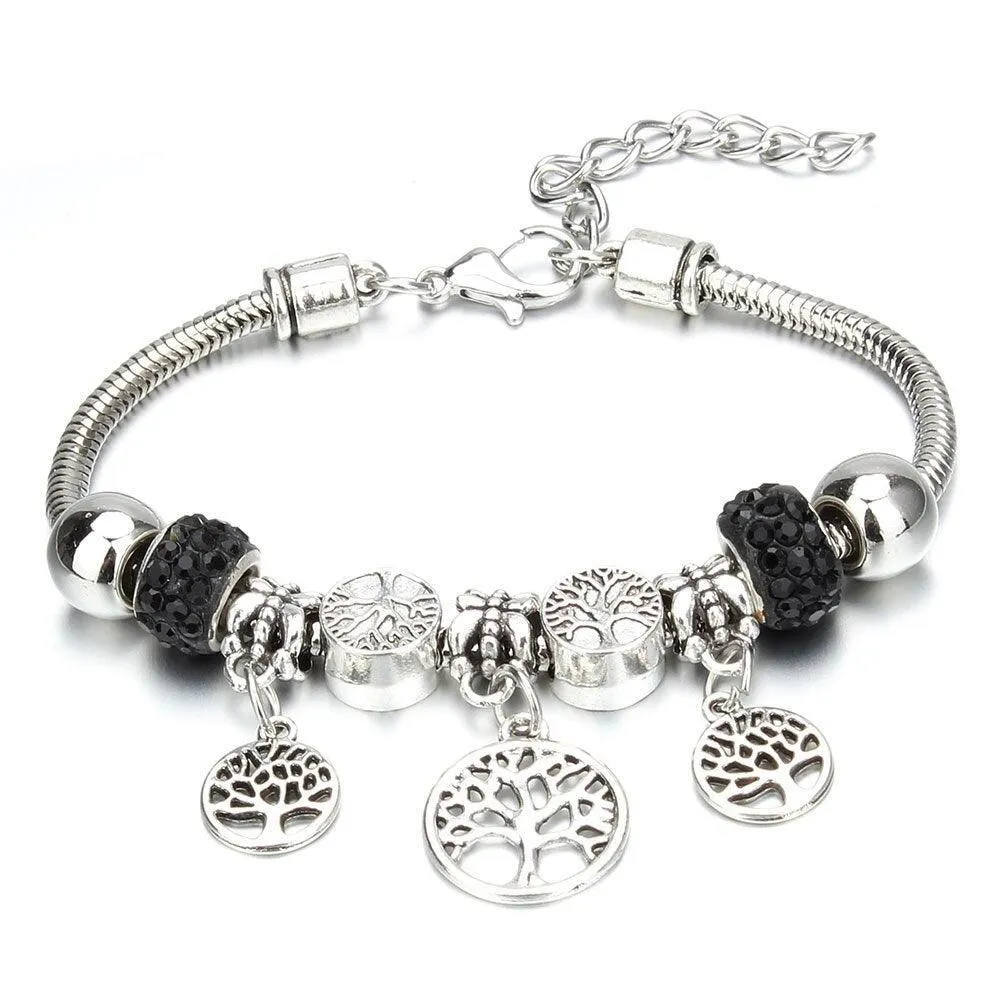 Vintage Original Heart-Shaped Key Lock Rhinestone Beads Charm Bracelets for Women -  Jewellery Gifts