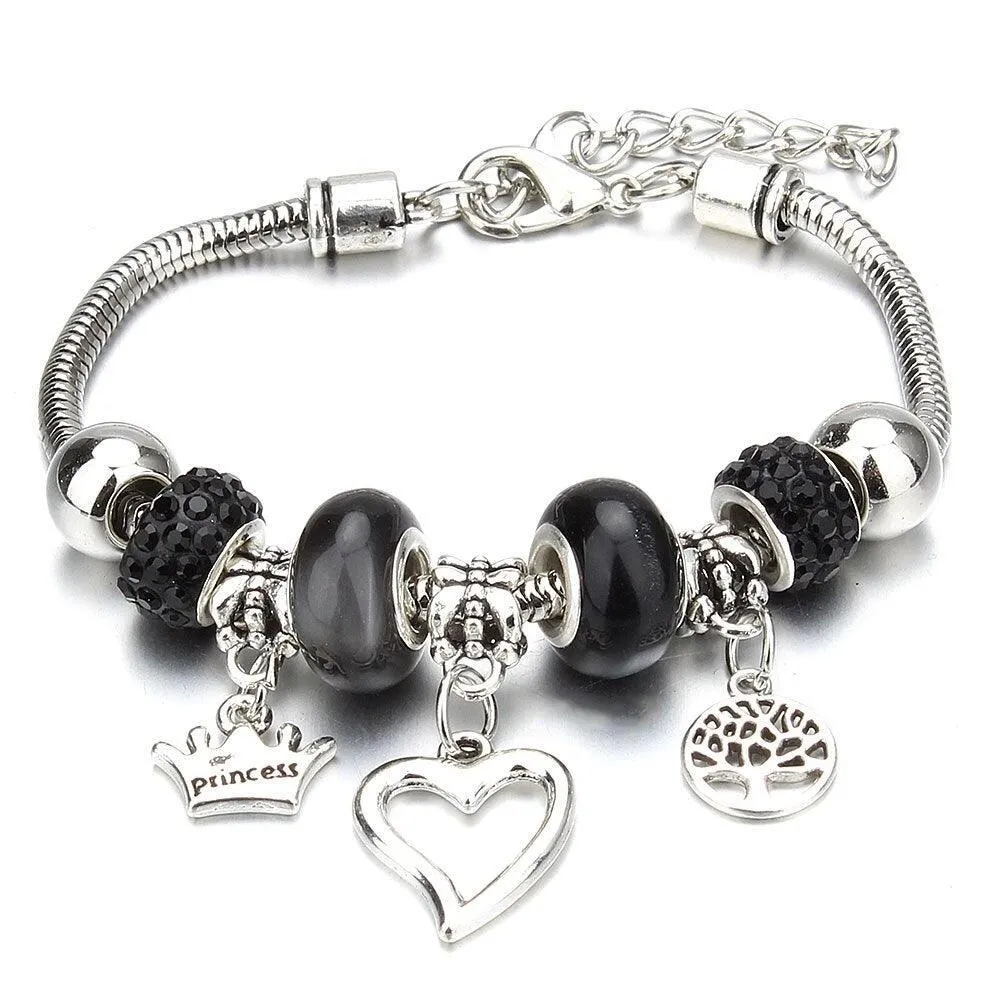 Vintage Original Heart-Shaped Key Lock Rhinestone Beads Charm Bracelets for Women -  Jewellery Gifts