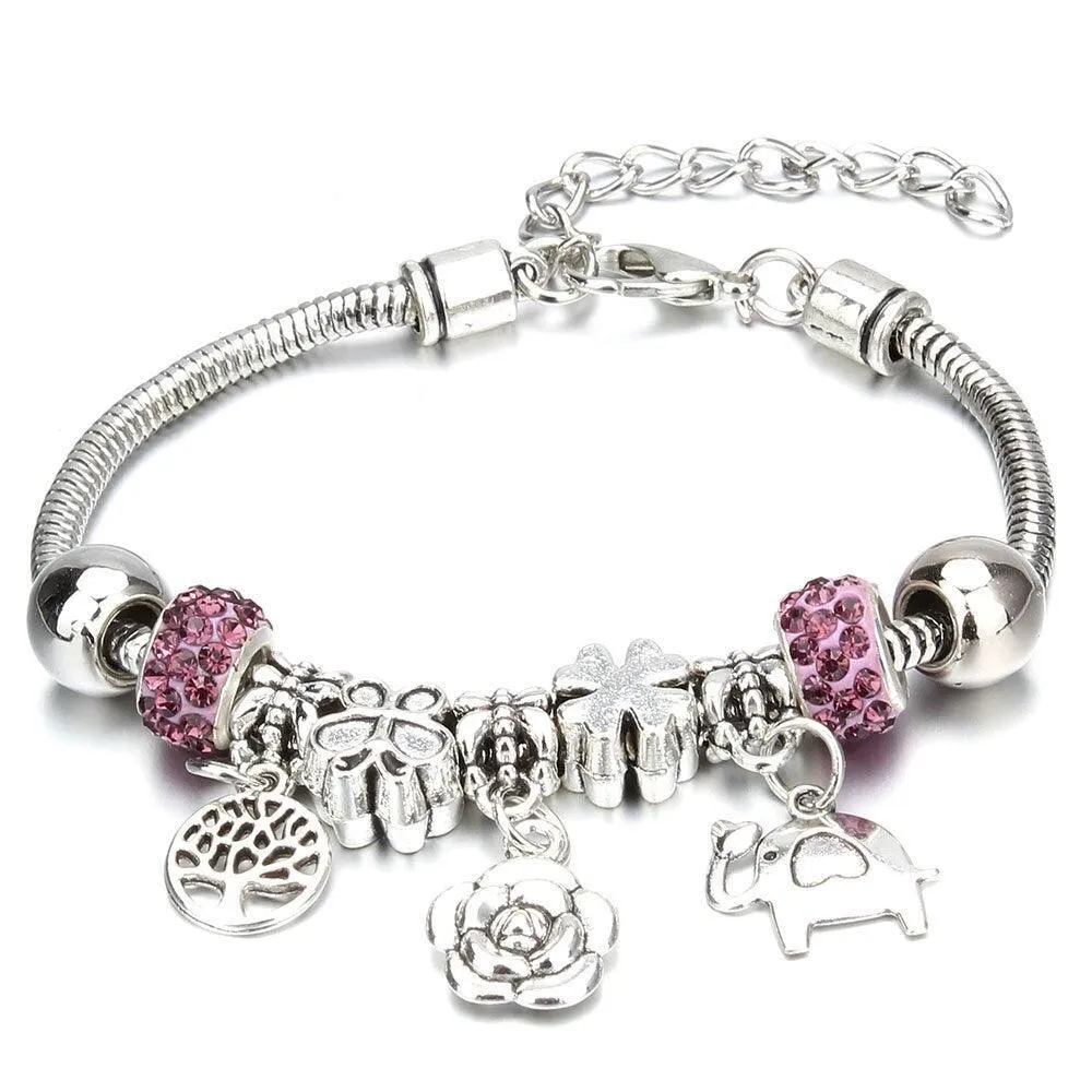 Vintage Original Heart-Shaped Key Lock Rhinestone Beads Charm Bracelets for Women -  Jewellery Gifts