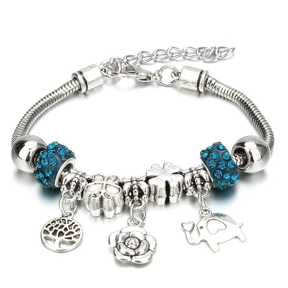 Vintage Original Heart-Shaped Key Lock Rhinestone Beads Charm Bracelets for Women -  Jewellery Gifts
