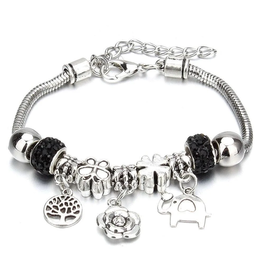 Vintage Original Heart-Shaped Key Lock Rhinestone Beads Charm Bracelets for Women -  Jewellery Gifts