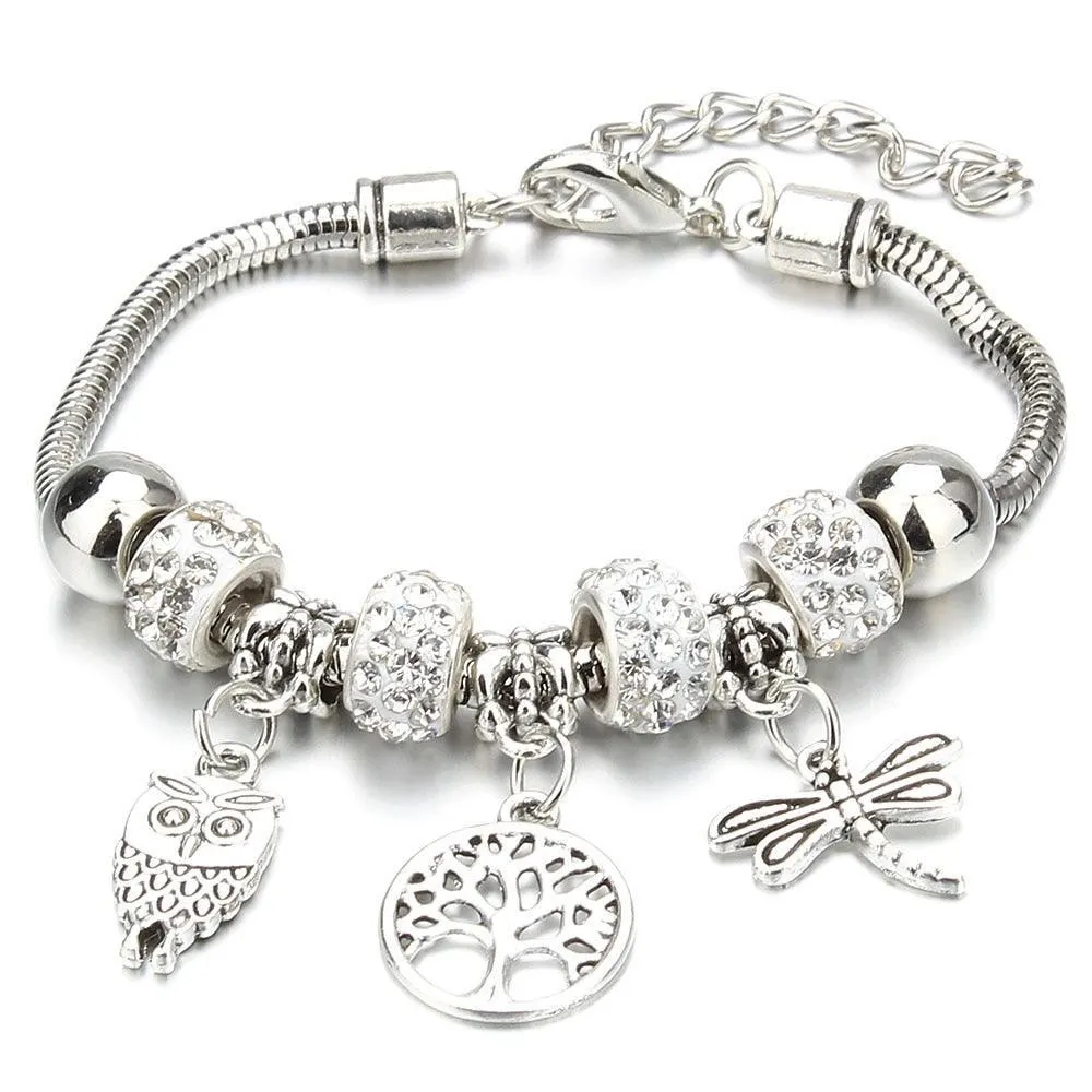 Vintage Original Heart-Shaped Key Lock Rhinestone Beads Charm Bracelets for Women -  Jewellery Gifts