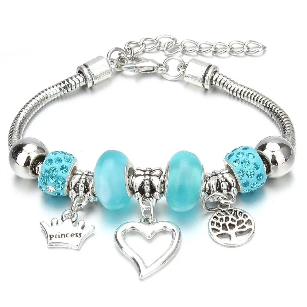 Vintage Original Heart-Shaped Key Lock Rhinestone Beads Charm Bracelets for Women -  Jewellery Gifts