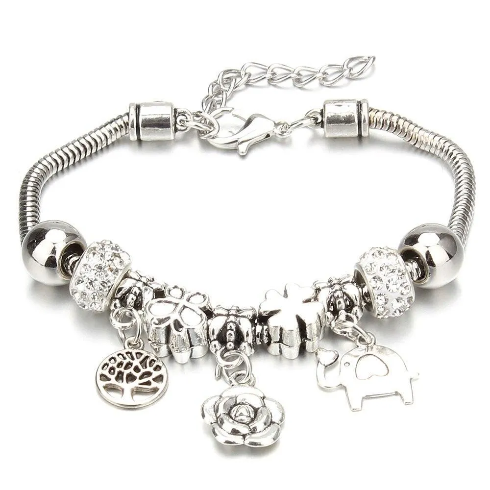 Vintage Original Heart-Shaped Key Lock Rhinestone Beads Charm Bracelets for Women -  Jewellery Gifts