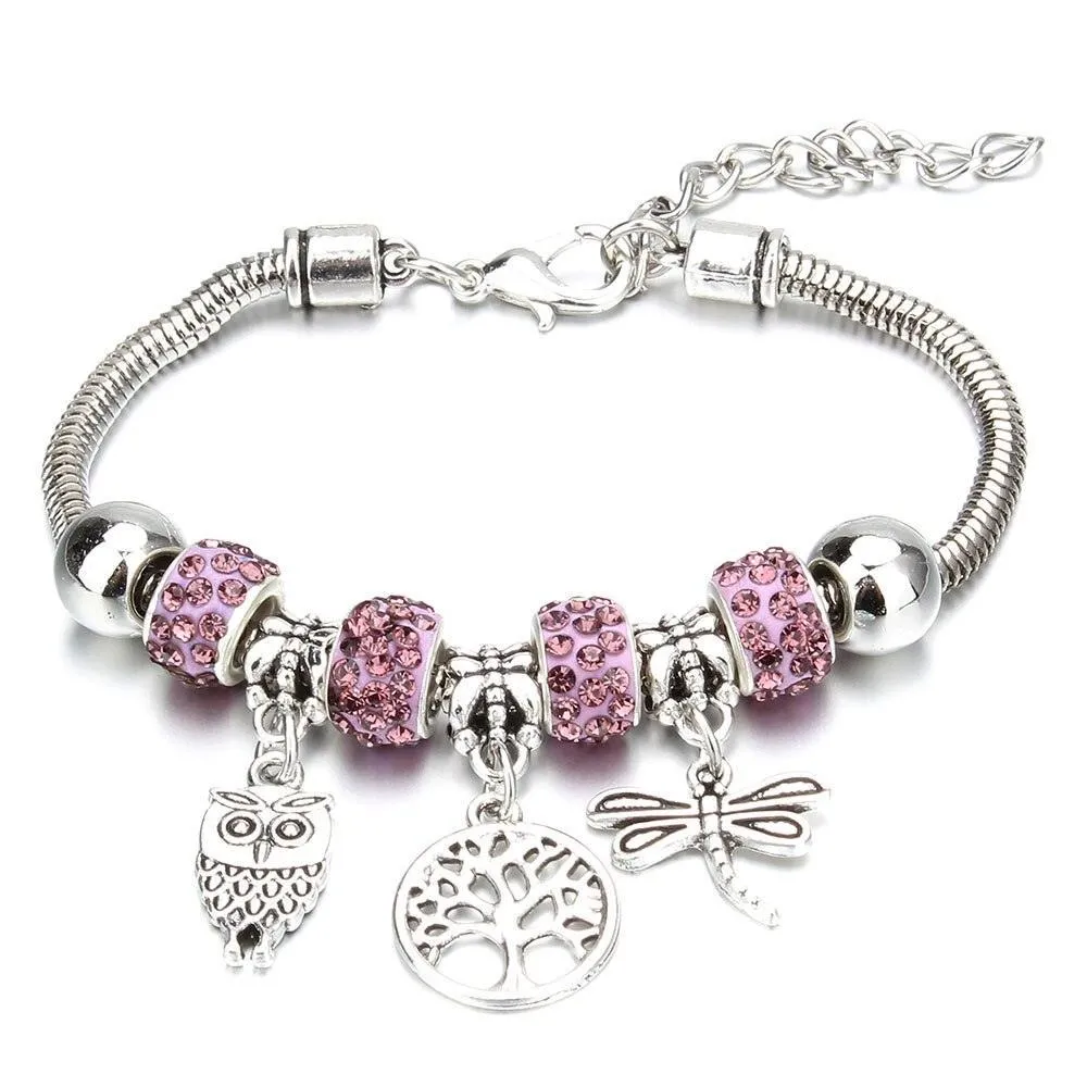 Vintage Original Heart-Shaped Key Lock Rhinestone Beads Charm Bracelets for Women -  Jewellery Gifts