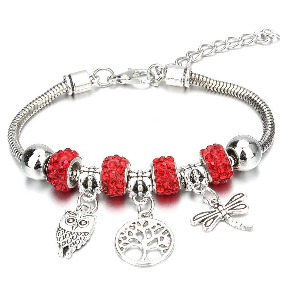 Vintage Original Heart-Shaped Key Lock Rhinestone Beads Charm Bracelets for Women -  Jewellery Gifts