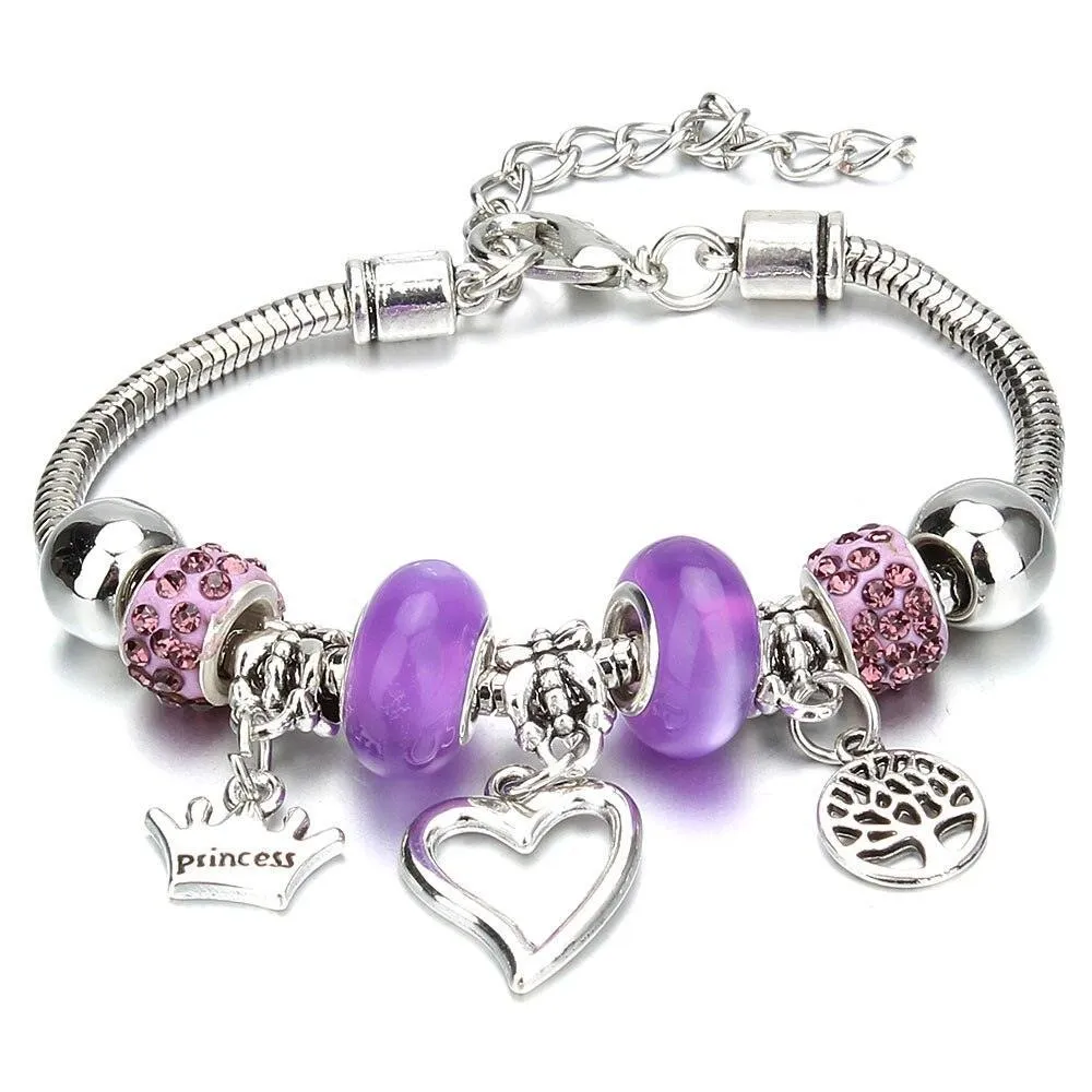 Vintage Original Heart-Shaped Key Lock Rhinestone Beads Charm Bracelets for Women -  Jewellery Gifts