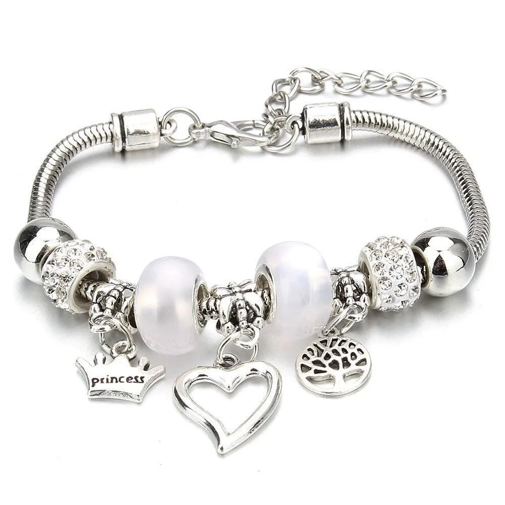 Vintage Original Heart-Shaped Key Lock Rhinestone Beads Charm Bracelets for Women -  Jewellery Gifts