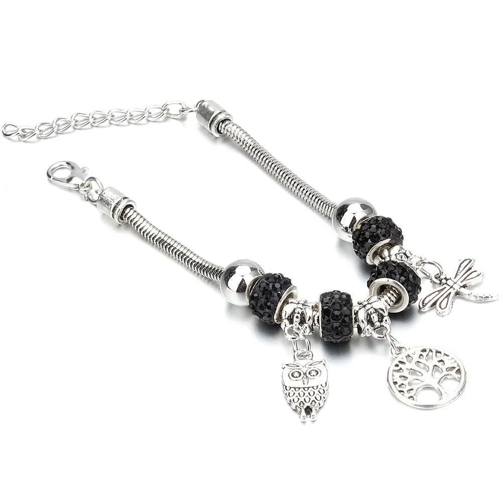 Vintage Original Heart-Shaped Key Lock Rhinestone Beads Charm Bracelets for Women -  Jewellery Gifts