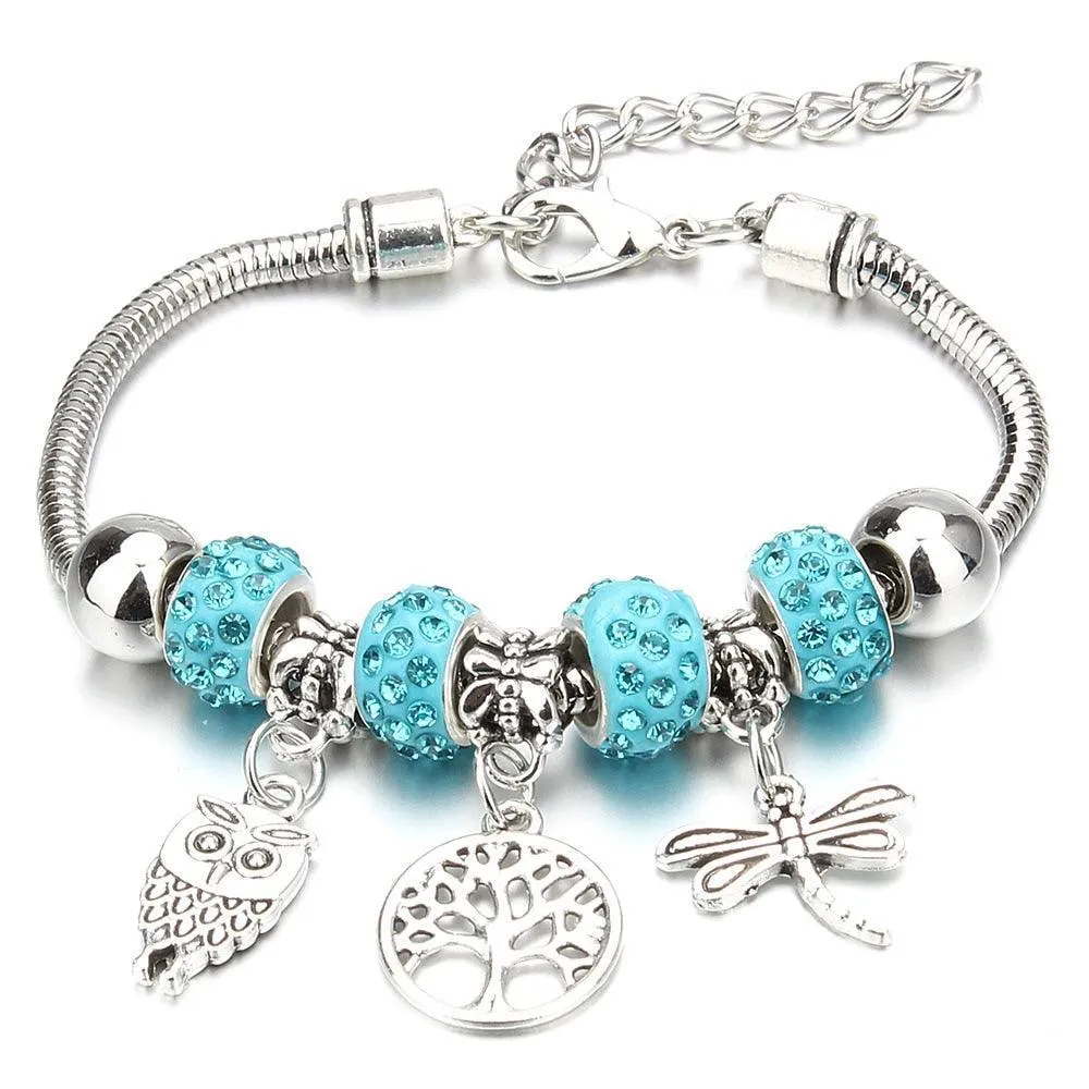 Vintage Original Heart-Shaped Key Lock Rhinestone Beads Charm Bracelets for Women -  Jewellery Gifts
