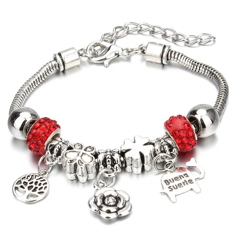 Vintage Original Heart-Shaped Key Lock Rhinestone Beads Charm Bracelets for Women -  Jewellery Gifts