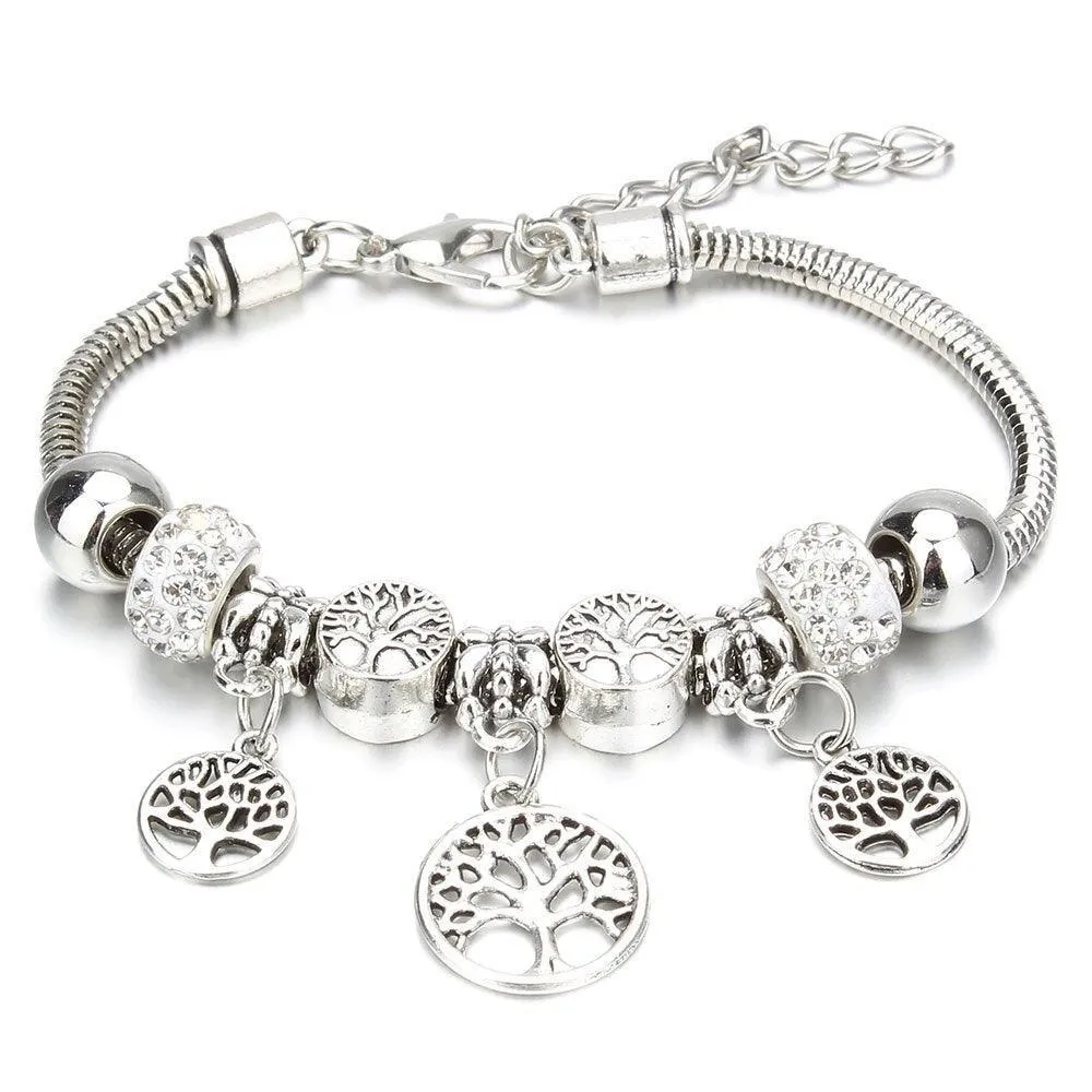 Vintage Original Heart-Shaped Key Lock Rhinestone Beads Charm Bracelets for Women -  Jewellery Gifts