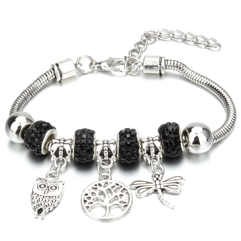 Vintage Original Heart-Shaped Key Lock Rhinestone Beads Charm Bracelets for Women -  Jewellery Gifts