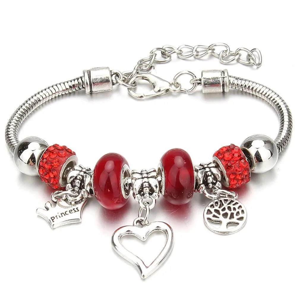 Vintage Original Heart-Shaped Key Lock Rhinestone Beads Charm Bracelets for Women -  Jewellery Gifts