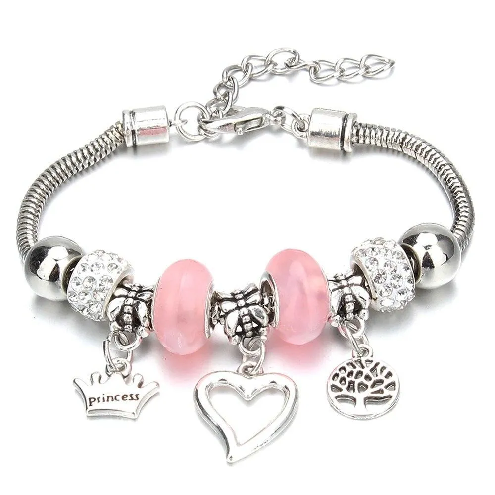 Vintage Original Heart-Shaped Key Lock Rhinestone Beads Charm Bracelets for Women -  Jewellery Gifts