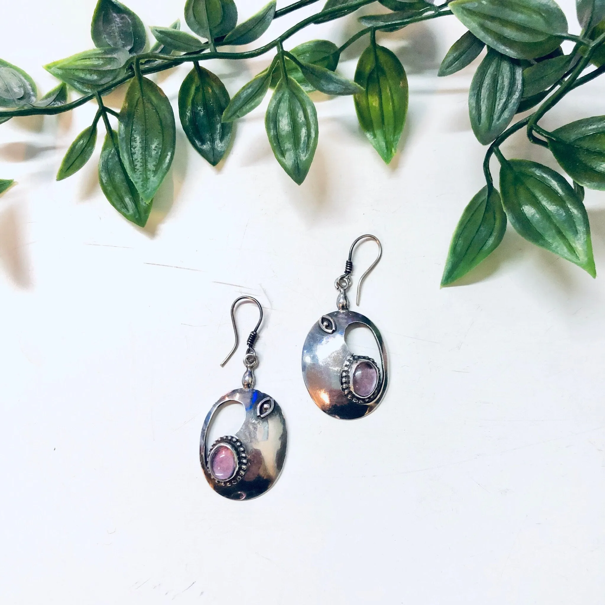 Vintage Silver Earrings, Pink Gemstone, Morganite Earrings, Dangle Earrings, Pierced Ears, Silver and Pink, Pink Jewelry, Vintage Jewelry,