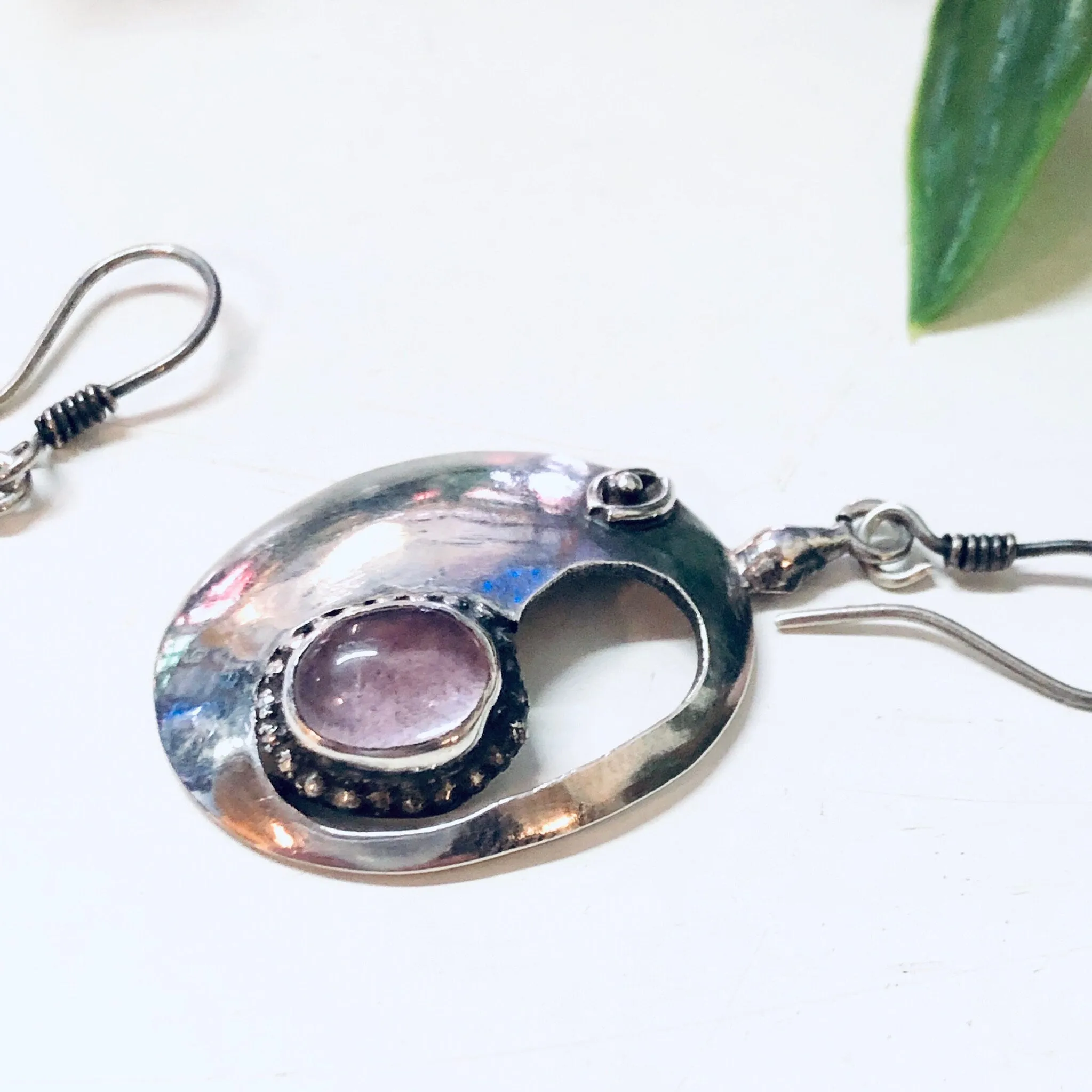 Vintage Silver Earrings, Pink Gemstone, Morganite Earrings, Dangle Earrings, Pierced Ears, Silver and Pink, Pink Jewelry, Vintage Jewelry,