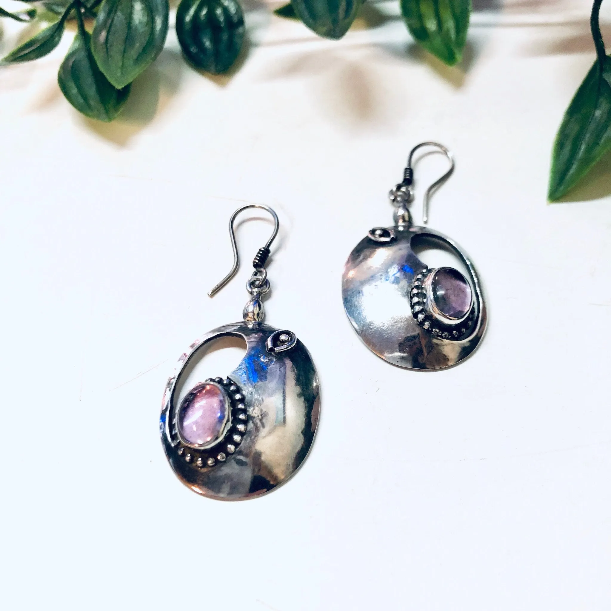 Vintage Silver Earrings, Pink Gemstone, Morganite Earrings, Dangle Earrings, Pierced Ears, Silver and Pink, Pink Jewelry, Vintage Jewelry,