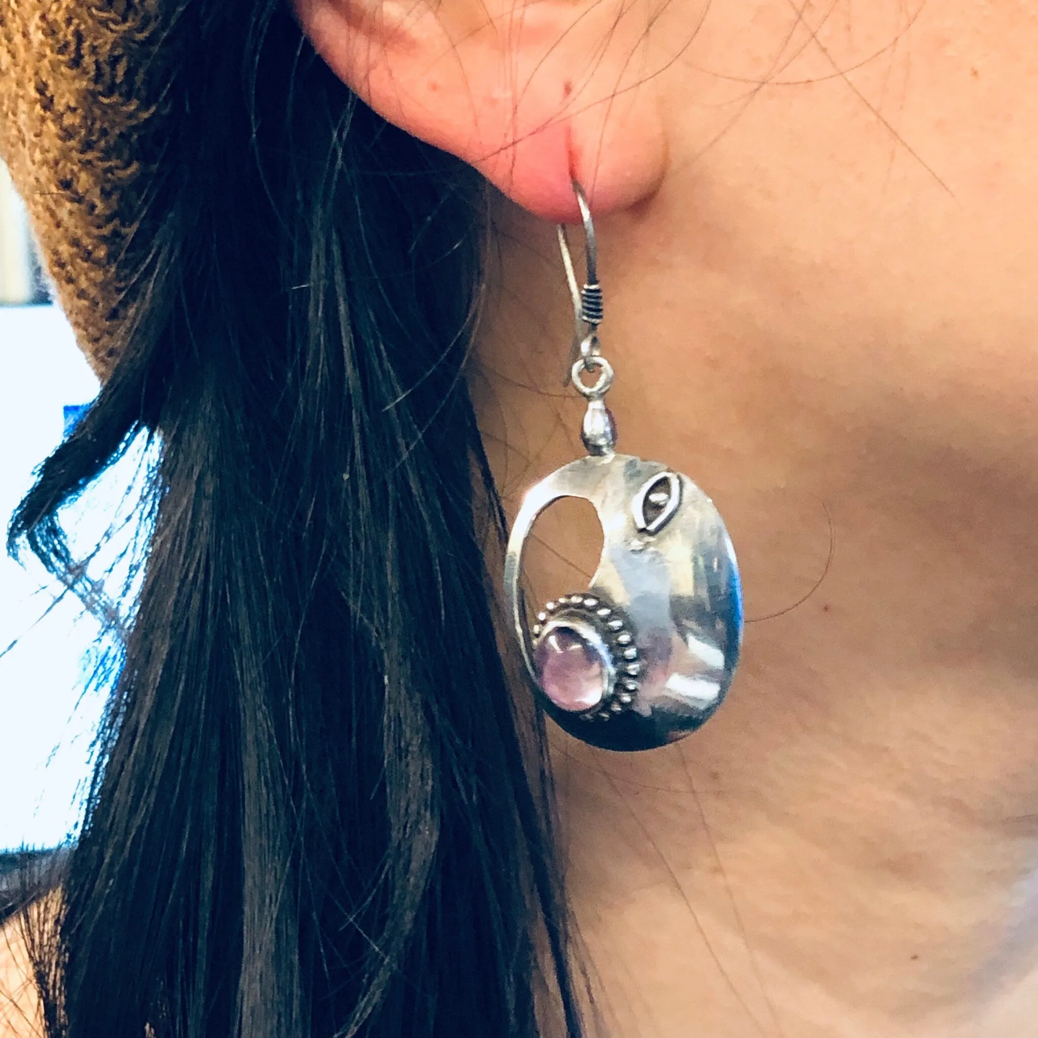 Vintage Silver Earrings, Pink Gemstone, Morganite Earrings, Dangle Earrings, Pierced Ears, Silver and Pink, Pink Jewelry, Vintage Jewelry,